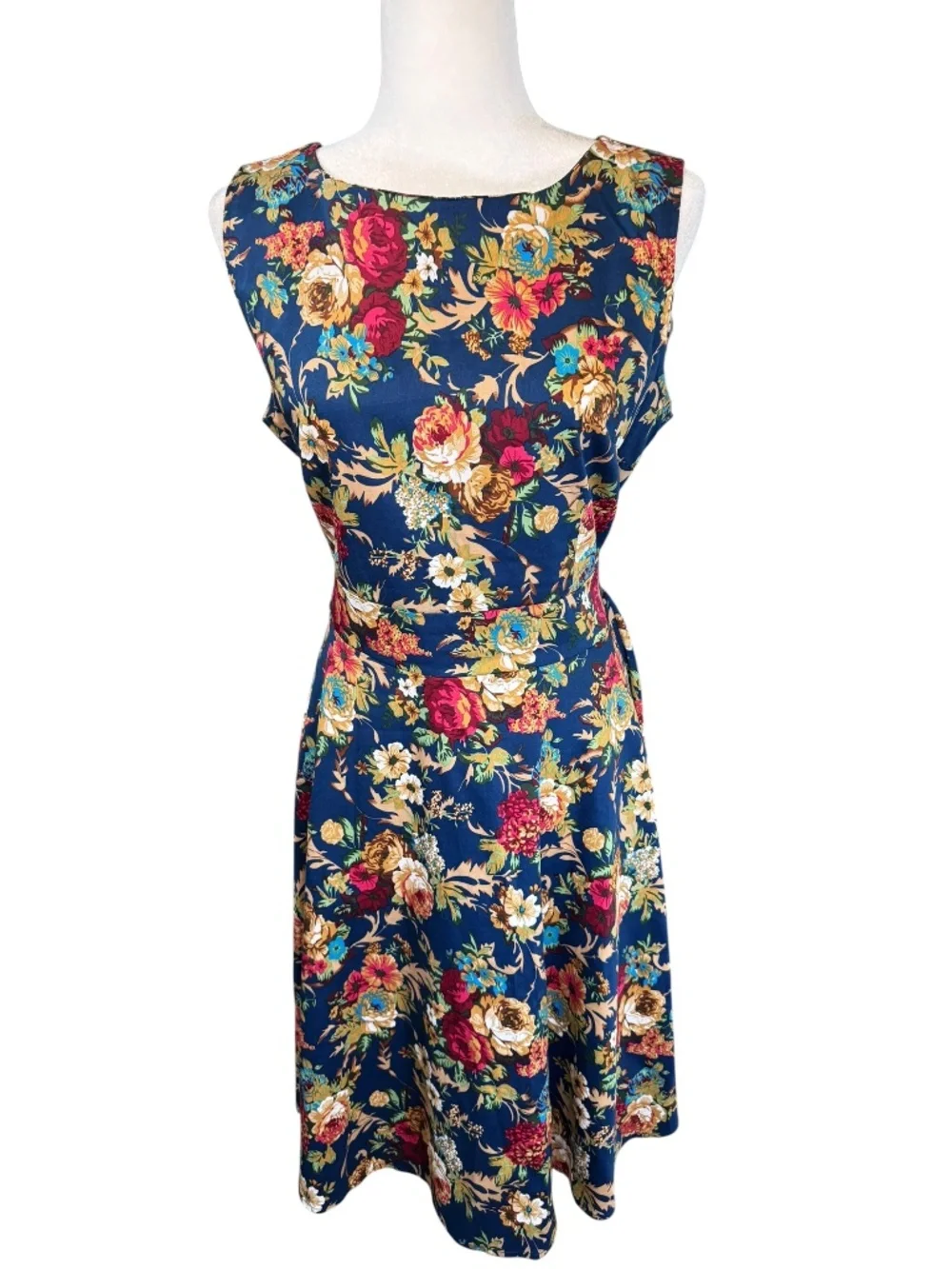 Blue Floral Midi Tea Dress Size Large